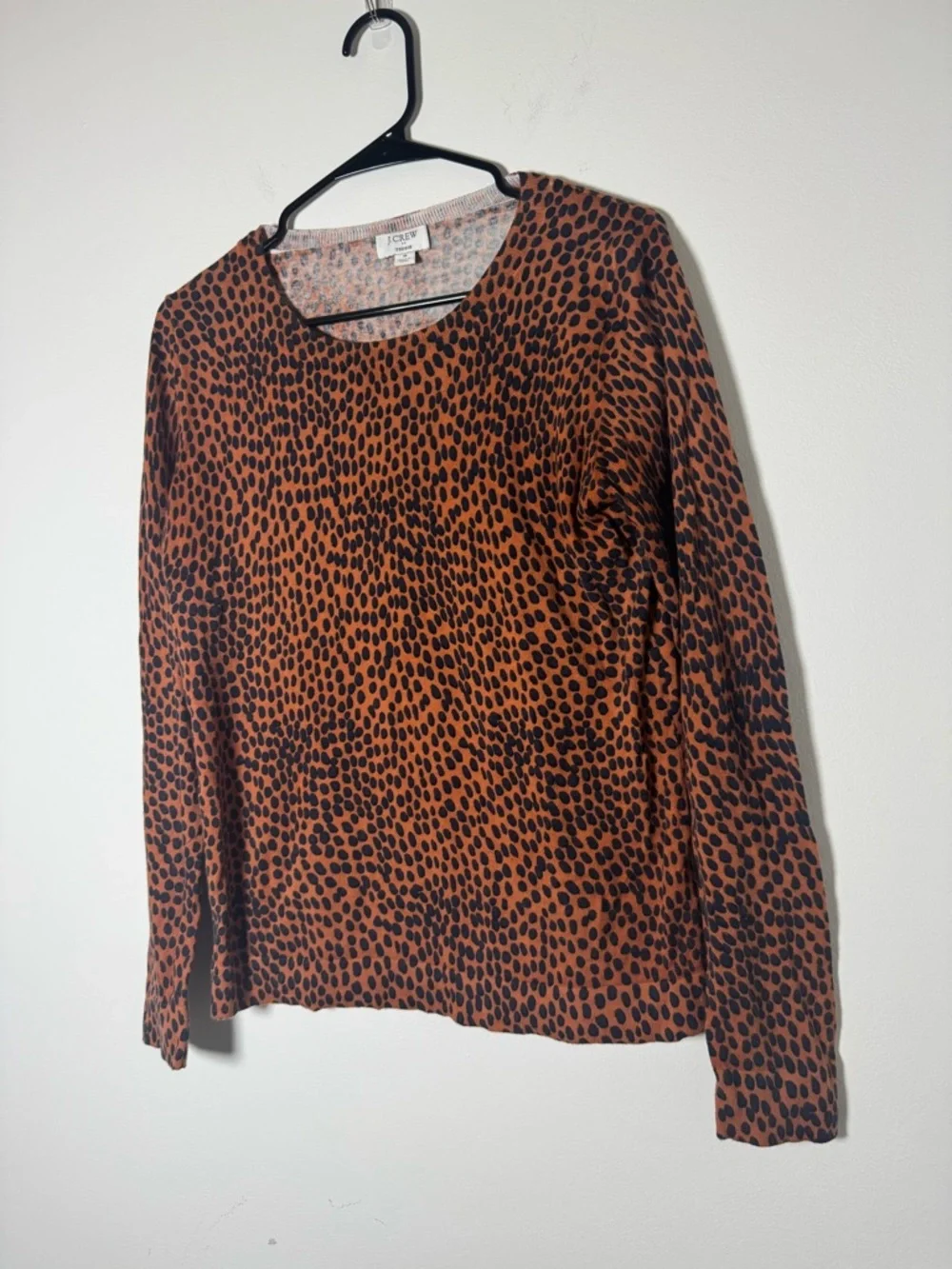 J Crew Teddie Top Small Rust Orange Animal Print Long Sleeve